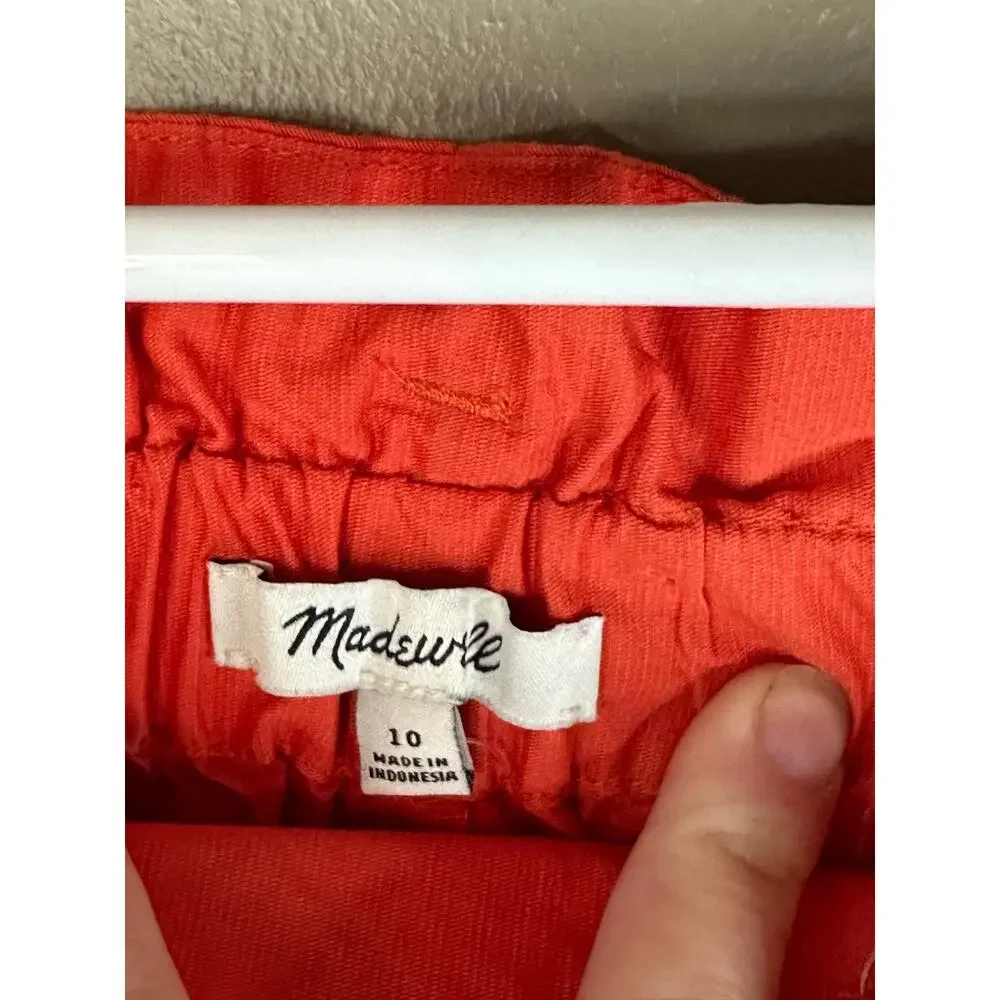 Madewell Paper Bag 'Coastal' Orange Tie Linen Blend Pull On Shorts Size 10
